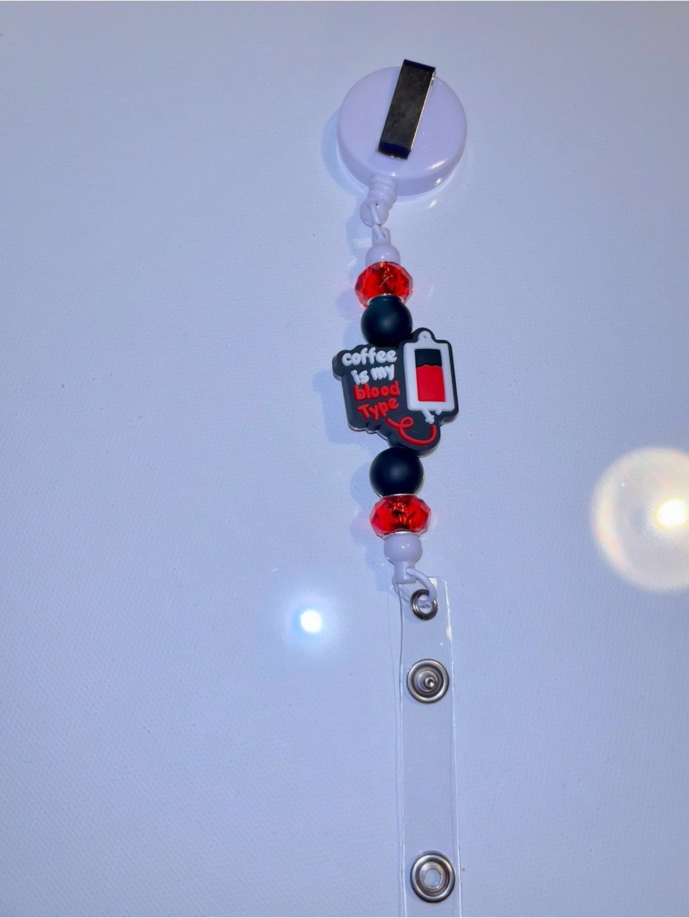 “Coffee Is My Blood Type” Badge Reel - Red & Black
